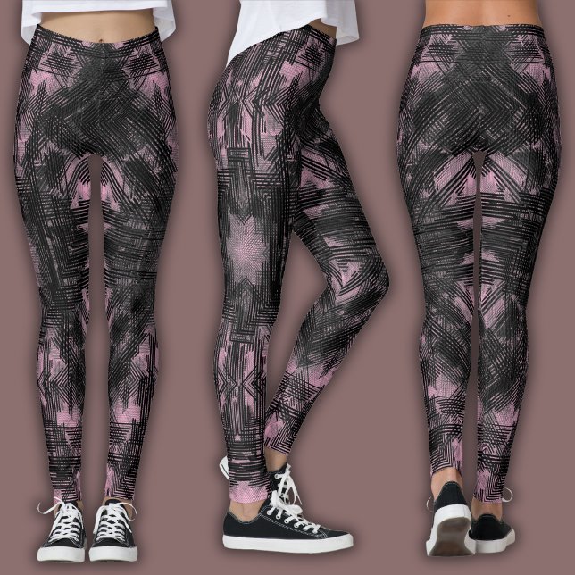 Abstrakt geometrisk mönster | Svart och rosafärgad Leggings (Skapare uppladdad)