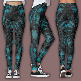 Abstrakt geometrisk mönster | Svart och teal Leggings