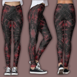 Abstrakt geometrisk mönster | Svart och tegel Leggings