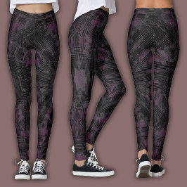 Abstrakt geometrisk mönster | Svart och Vin Leggings