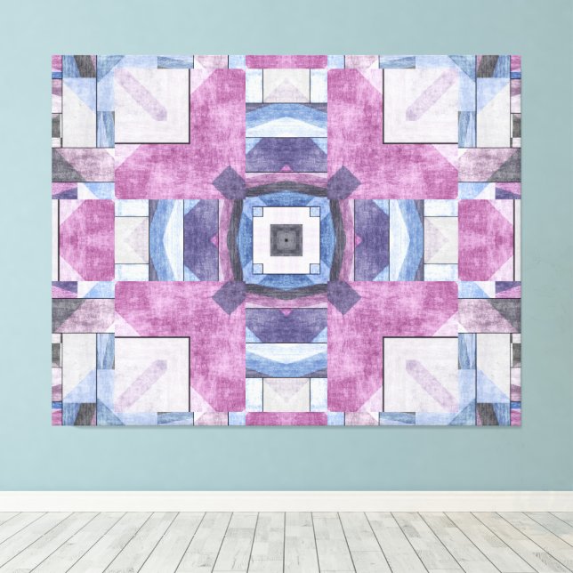 Abstrakt geometrisk mosaik lila, blå och grå canvastryck (Insitu (trägolv))