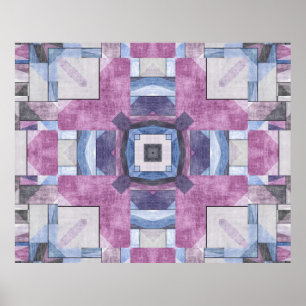 Abstrakt geometrisk mosaik lila, blå och grå poster