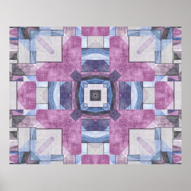 Abstrakt geometrisk mosaik lila, blå och grå poster (Framsidan)