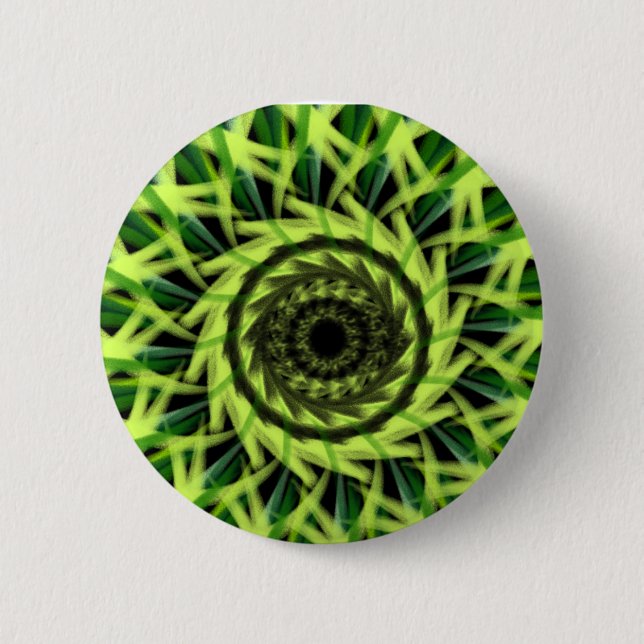 Abstrakt geometrisk neongrön hypnotisk virvelmönst knapp (Framsida)