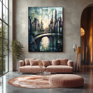 Abstrakt Geometrisk New York Stadssiluett Frihetsg Canvastryck