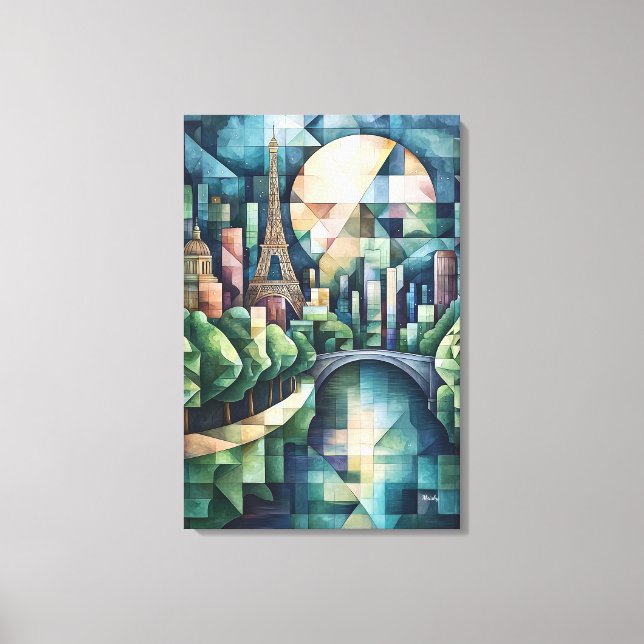 Abstrakt geometrisk Paris-skyline med Eiffeltornet Canvastryck (Framsida)