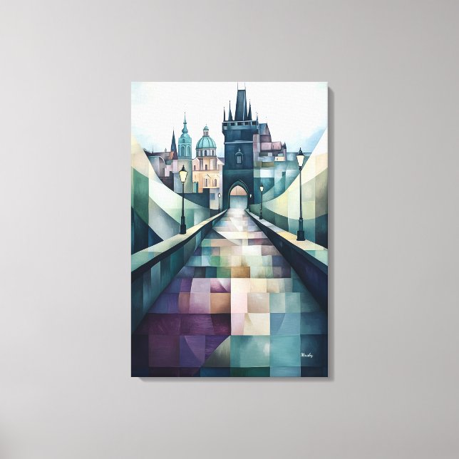 Abstrakt geometrisk Prag himmelskontur Charles Bri Canvastryck (Framsida)