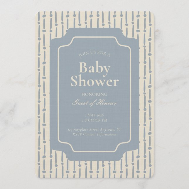 Abstrakt geometrisk rand Könsneutral blå Inbjudningar (Framsida)