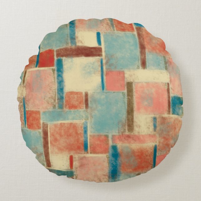 Abstrakt geometrisk rutig rund kastkudde kudde (Framsidan)