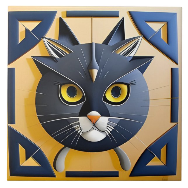 Abstrakt Geometrisk Stiliserad Katt Kakelplatta (Framsidan)