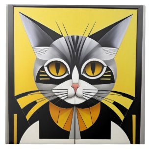 Abstrakt Geometrisk Stiliserad Katt Kakelplatta