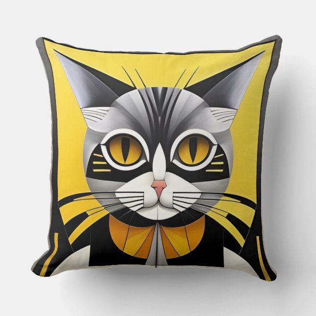 Abstrakt Geometrisk Stiliserad Katt Kudde (Framsida)