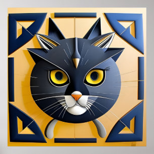 Abstrakt Geometrisk Stiliserad Katt Poster