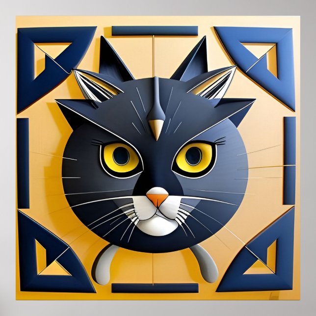 Abstrakt geometrisk stiliserad katt poster (Framsidan)