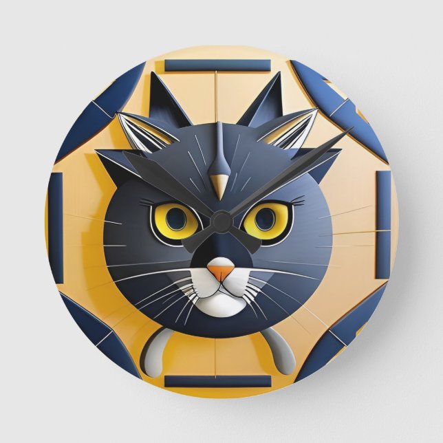Abstrakt geometrisk stiliserad katt rund klocka (Framsida)