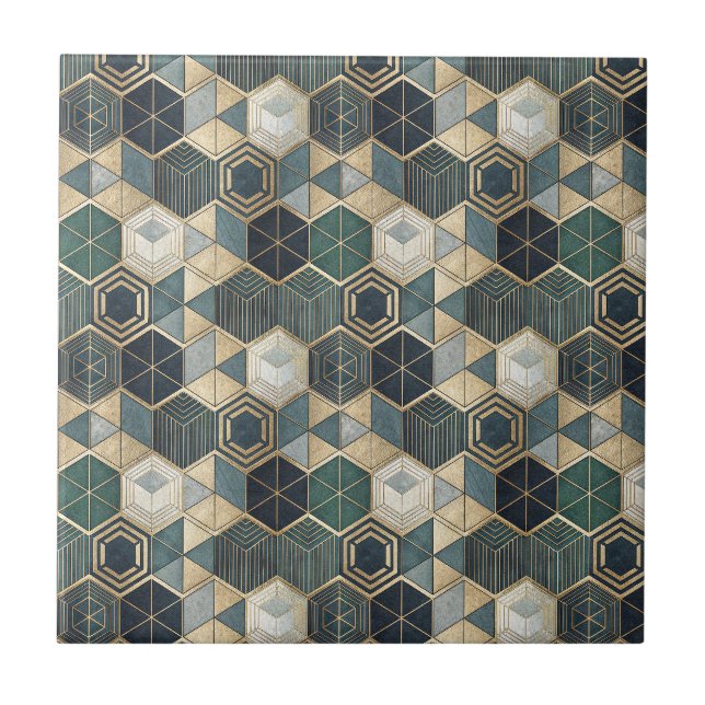Abstrakt geometrisk teal & guld modernt mönster kakelplatta (Framsidan)
