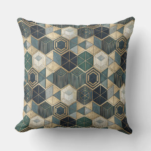 Abstrakt geometrisk teal & guld modernt mönster kudde