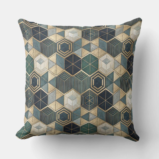 Abstrakt geometrisk teal & guld modernt mönster kudde (Framsida)