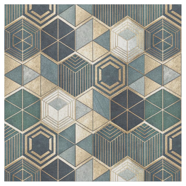Abstrakt geometrisk teal & guld modernt mönster tyg (Närbild)
