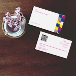 Abstrakt geometrisk vit fuchsia QR-affärsbokstavko Visitkort