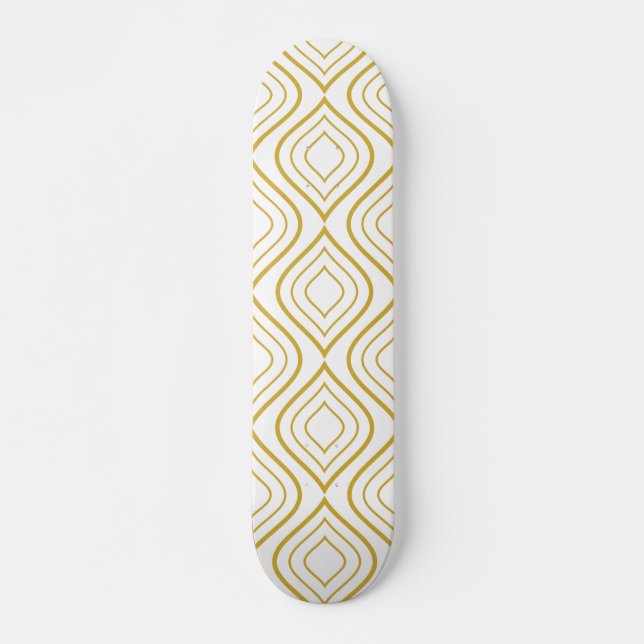 Abstrakt geometrisk, vit och guld skateboard (Framsida)