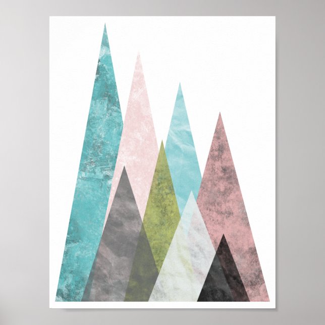 Abstrakt Geometriska berg 2, turkos och rosa Poster (Framsidan)