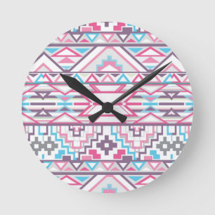 Abstrakt geometriskt Aztec mönster 3 Rund Klocka