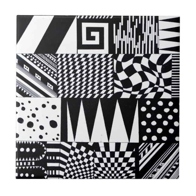 abstrakt geometriskt formar det svart vitmönster kakelplatta (Framsidan)