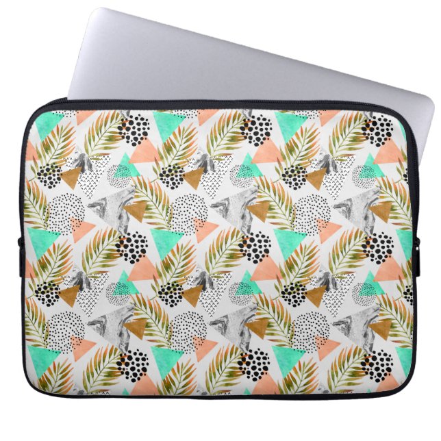 Abstrakt geometriskt tropiskt lövmönster laptop sleeve (Framsidan)
