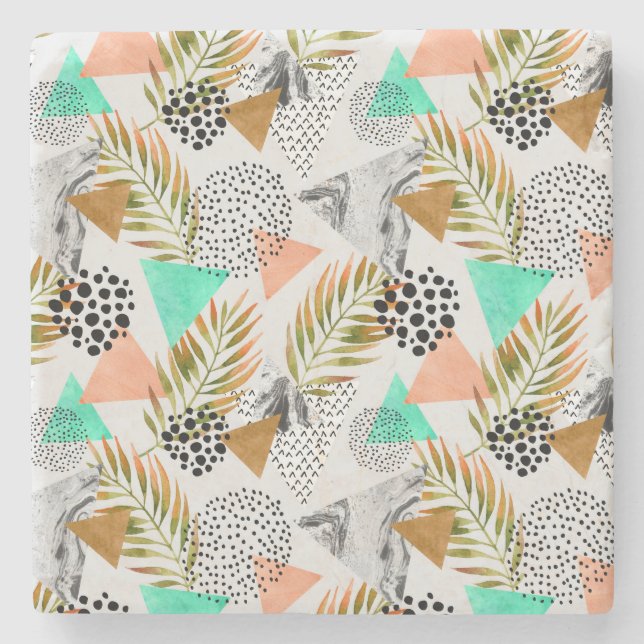 Abstrakt geometriskt tropiskt lövmönster stenunderlägg (Framsidan)