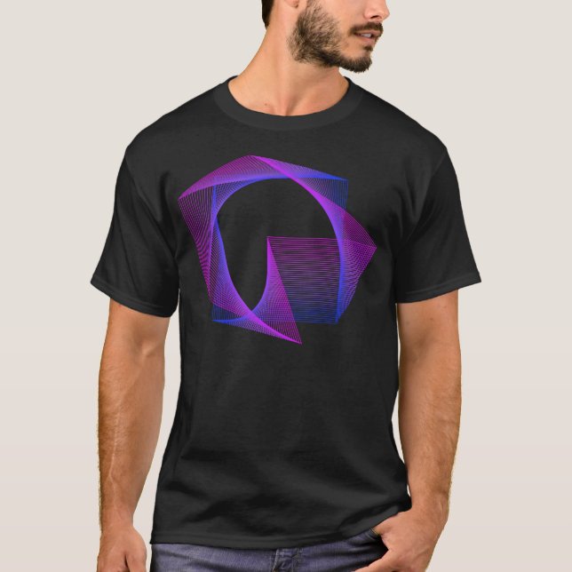 Abstrakt Geometry Line Art Neon förvrängd fyrkant T Shirt (Framsida)