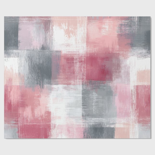 Abstrakt Gingham Rosa och Grått Presentpapper (Platt)