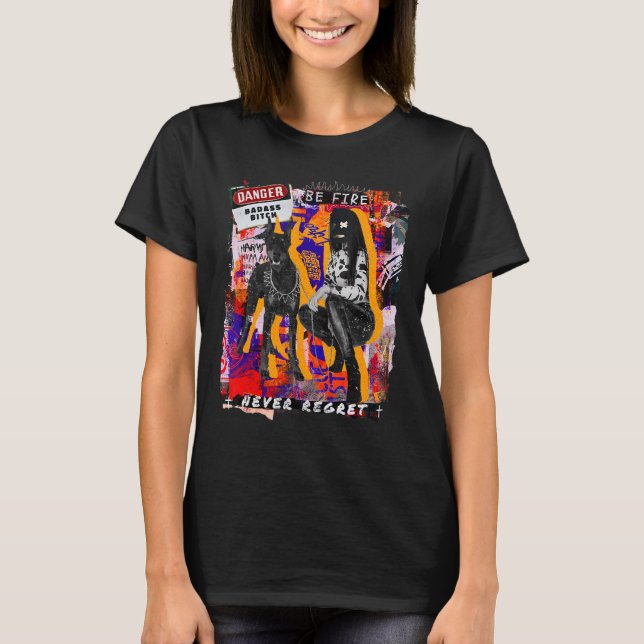Abstrakt Girl Doberman Cities Stil Collagen Rebel T Shirt (Framsida)