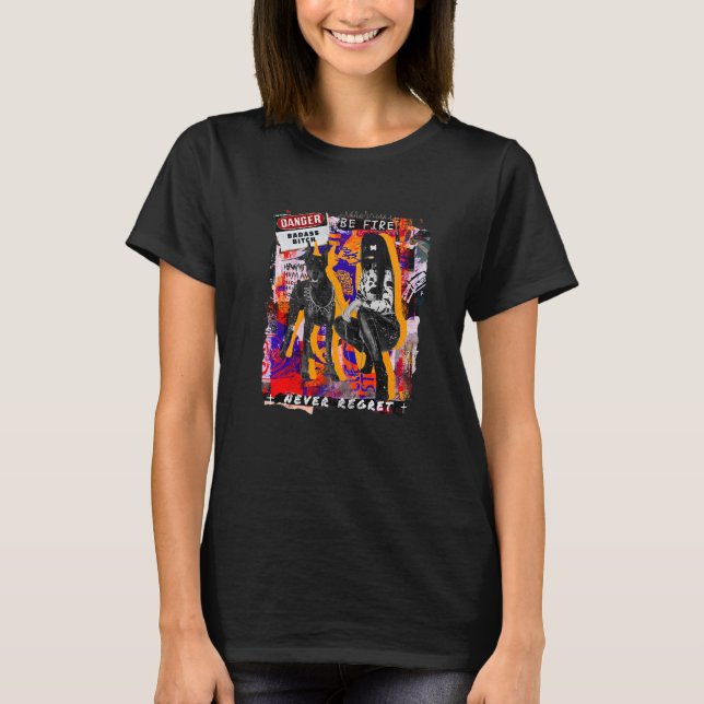 Abstrakt Girl Doberman Cities Stil Collagen Rebel T Shirt (Framsida)