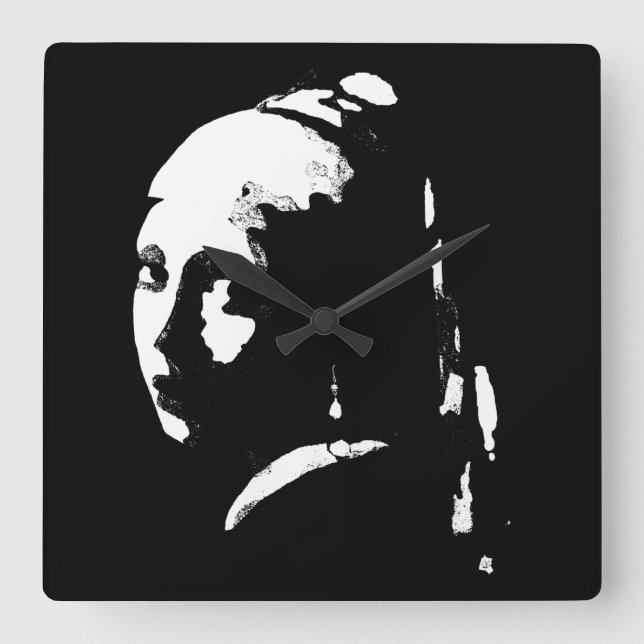 Abstrakt Girl med Pearl Earring Wall Clock Fyrkantig Klocka (Framsida)