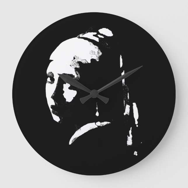 Abstrakt Girl med Pearl Earring Wall Clock Stor Klocka (Framsida)