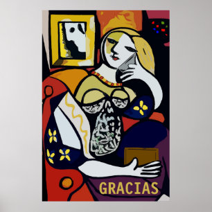 Abstrakt Girl på Mobil, redigera text, Gracias Poster