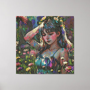 *~ Abstrakt Girl Vild Flower Fält AP56 Canvastryck