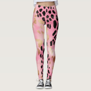 Abstrakt Girly Glam Rosa Guld Black Leopard Skriv  Leggings