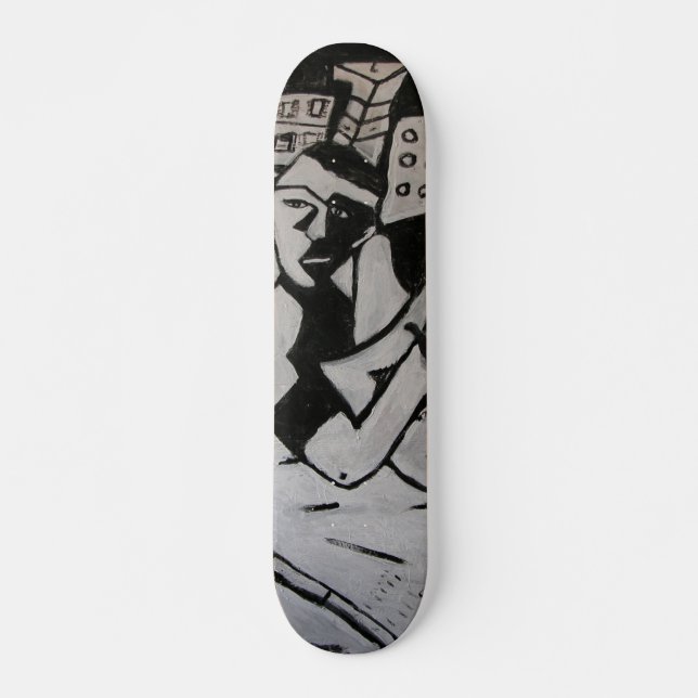 ABSTRAKT GITARRIST SVART VIT SKATEBOARD BRÄDA 19,5 CM (Framsida)