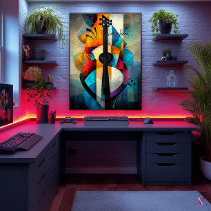 Abstrakt gitarrkonst - geometrisk musikdesign poster
