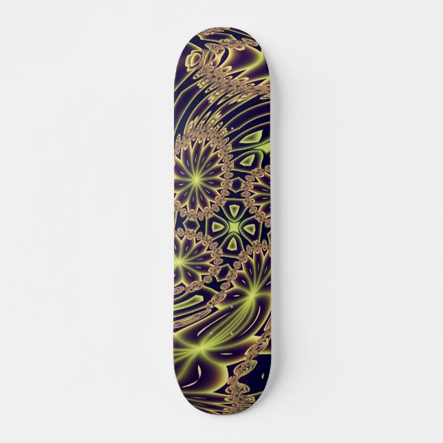 Abstrakt Glad Dans Neon Guld Fraktal Konst Skateboard Bräda 20 Cm (Framsida)