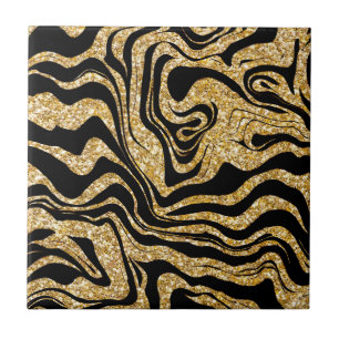 Abstrakt Glam Elegant Classy Black och Guld Marly Kakelplatta