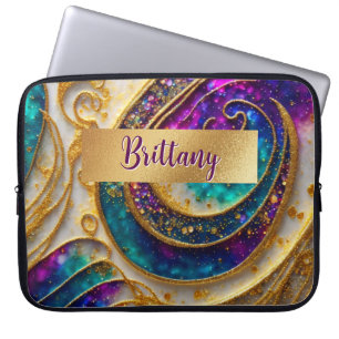Abstrakt Glam Modern Alcohol Bläck Lila & Guld Laptop Fodral