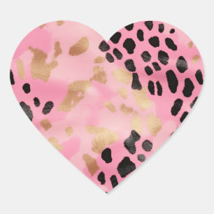 Abstrakt Glam Rosa Guld Black Leopard Skriv ut Hjärtformat Klistermärke