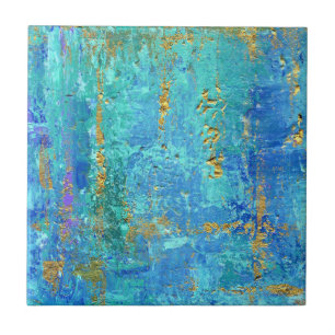 Abstrakt Glam teal, blue och guld struktur, effekt Kakelplatta