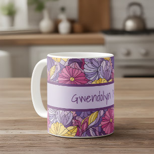 Abstrakt glasfärg lila gul rosa kaffemugg