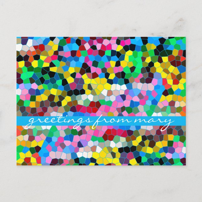Abstrakt Glasfärgad blå Rosa Mosaic Vykort (Framsida)