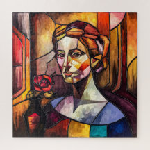 Abstrakt Glasfärgad kvinna Porträtt med Ro