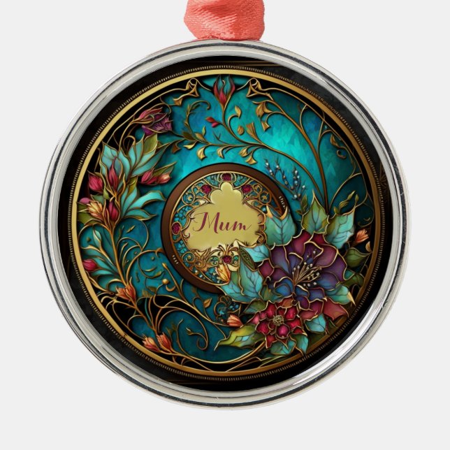 Abstrakt Glasflaska och rosa nedfläckad Mors dag Julgransprydnad Metall (Framsidan)